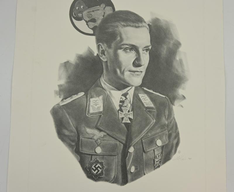 German Litho Print of LW Flight Ace 'Hans-Joachim Marseille' — image 6