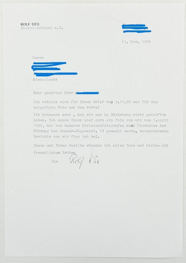 Signature of Wehrmacht (Heer) KC Recipient 'Rolf Düe' — image 5