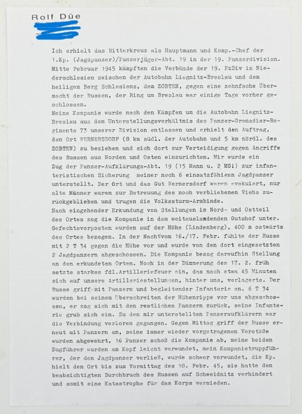 Signature of Wehrmacht (Heer) KC Recipient 'Rolf Düe' — image 6