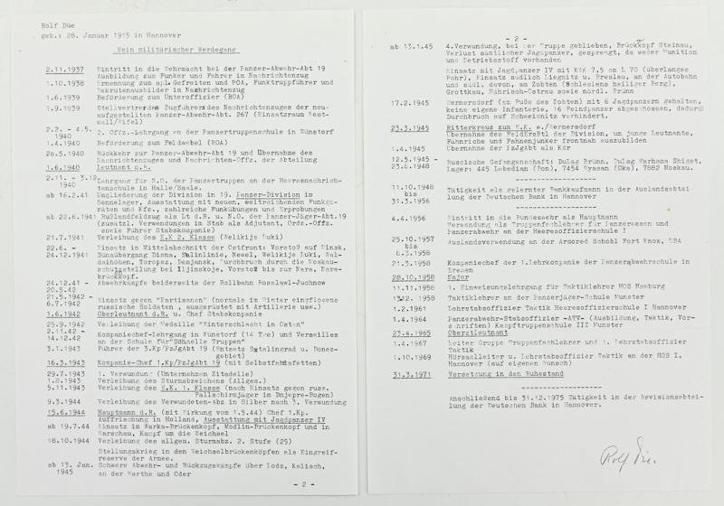 Signature of Wehrmacht (Heer) KC Recipient 'Rolf Düe' — image 7