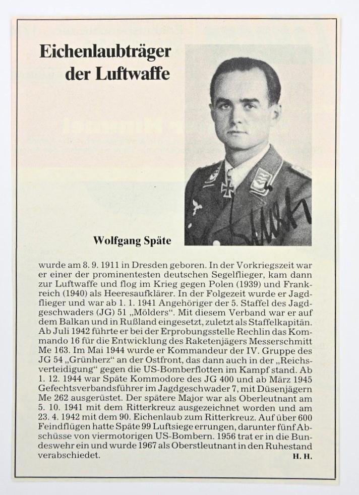 Signature of Luftwaffe KC&OLC Recipient 'Wolfgang Späte' — image 4