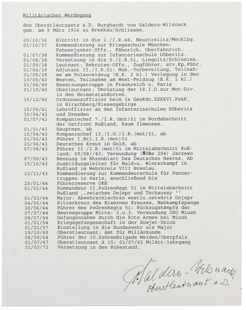 Signature of Wehrmacht Heer KC Recipient 'Burghardt von Saldern-Wilsnack' — image 5