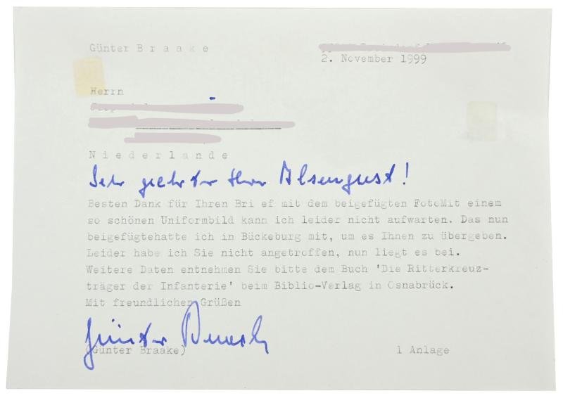 Signature of Wehrmacht Heer KC Recipient 'Günter Braake' — image 6