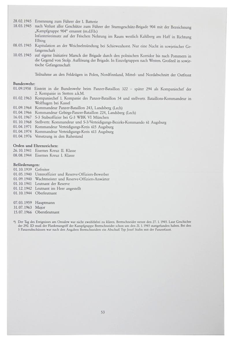 Signature of Wehrmacht Heer KC Recipient 'Konrad Brettschneider' — image 8