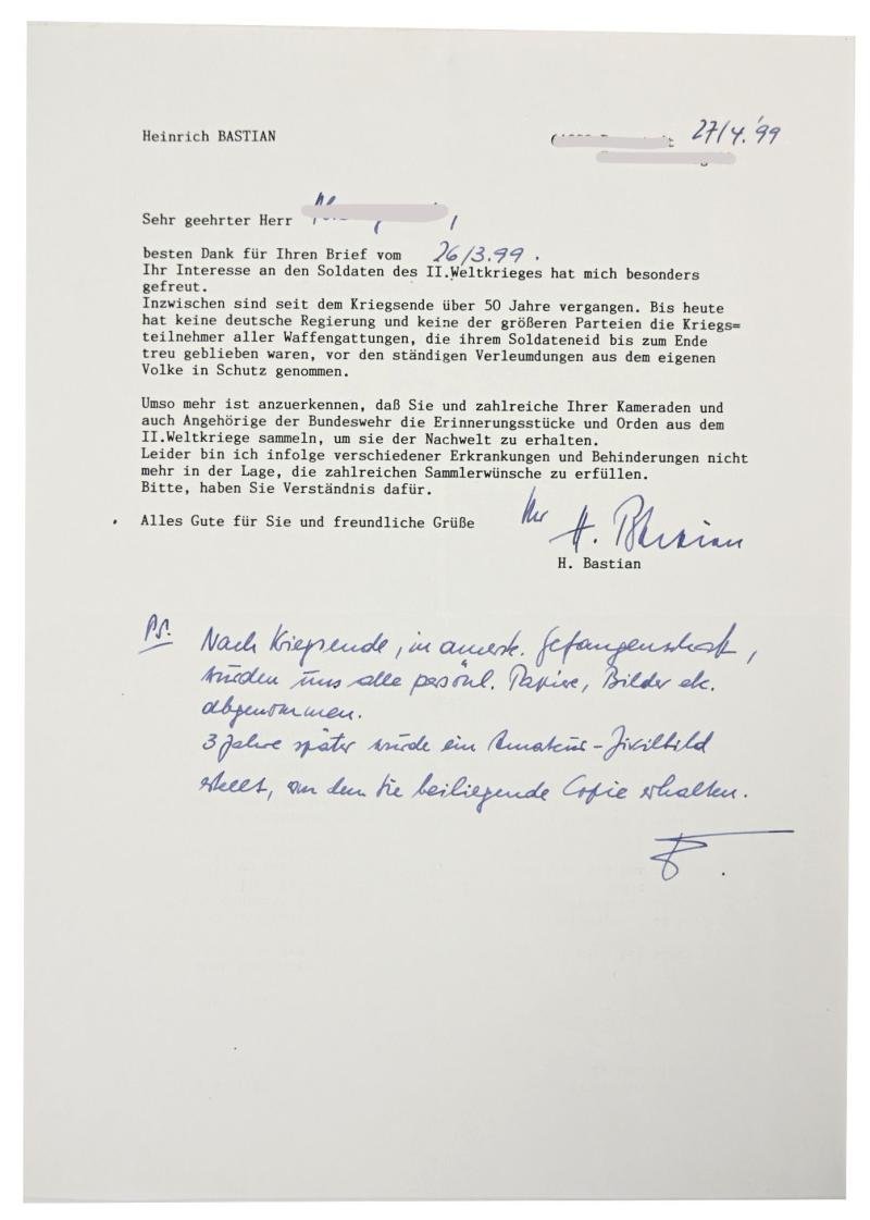 Signature of Waffen-SS KC Recipient 'Heinrich Bastian' — image 4