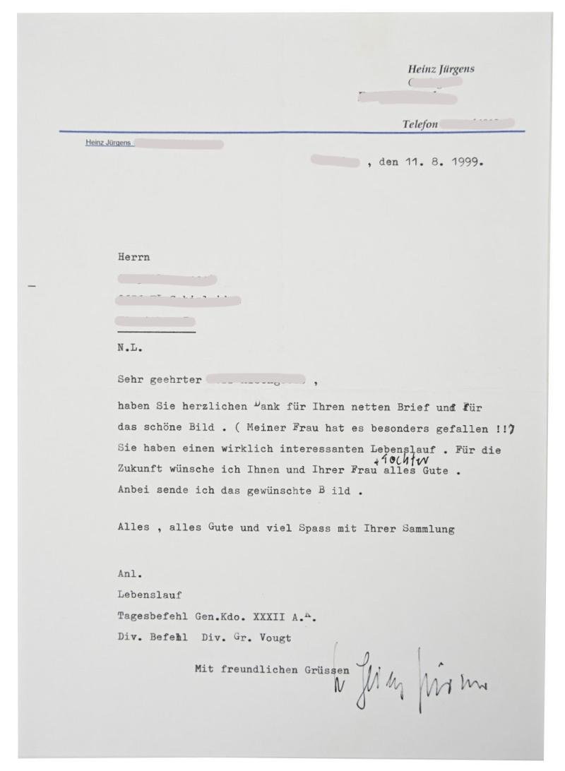 Signature of Waffen-SS KC Recipient 'Heinz Jürgens' — image 5