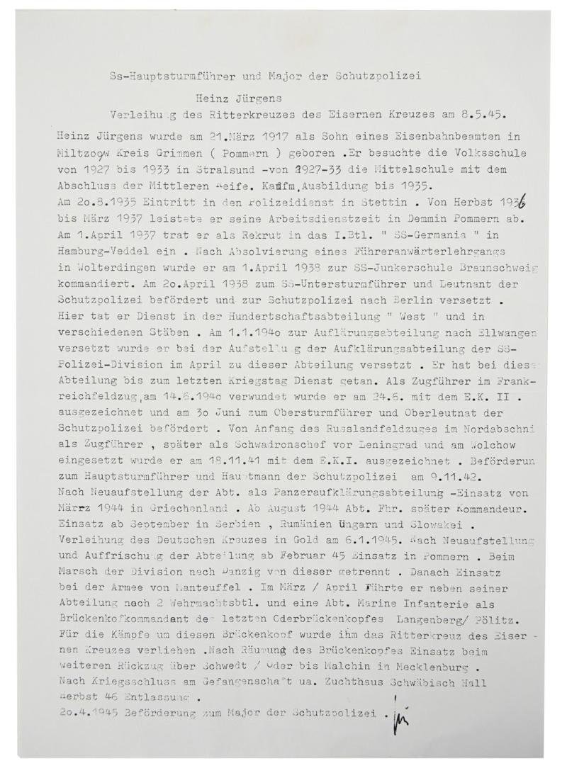 Signature of Waffen-SS KC Recipient 'Heinz Jürgens' — image 6