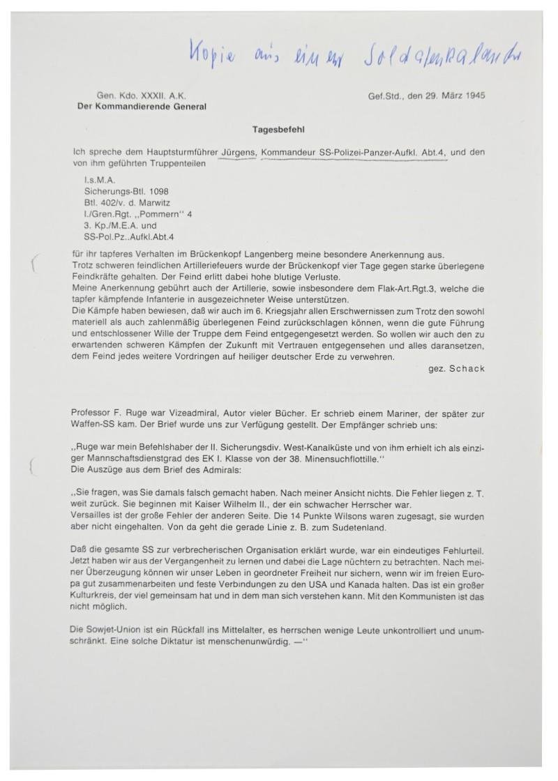 Signature of Waffen-SS KC Recipient 'Heinz Jürgens' — image 8