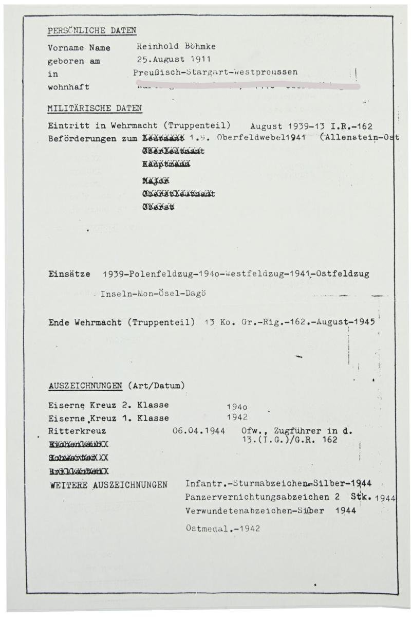Signature of Wehrmacht KC Recipient 'Reinhold Böhmke' — image 4