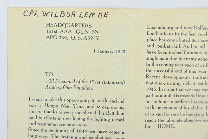 US WW2 Happy New Year Leaflet '131st AAA' — image 3