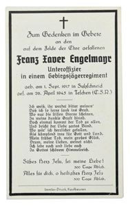 German WH GBJ Deathcard 'Franz Engelmayr'