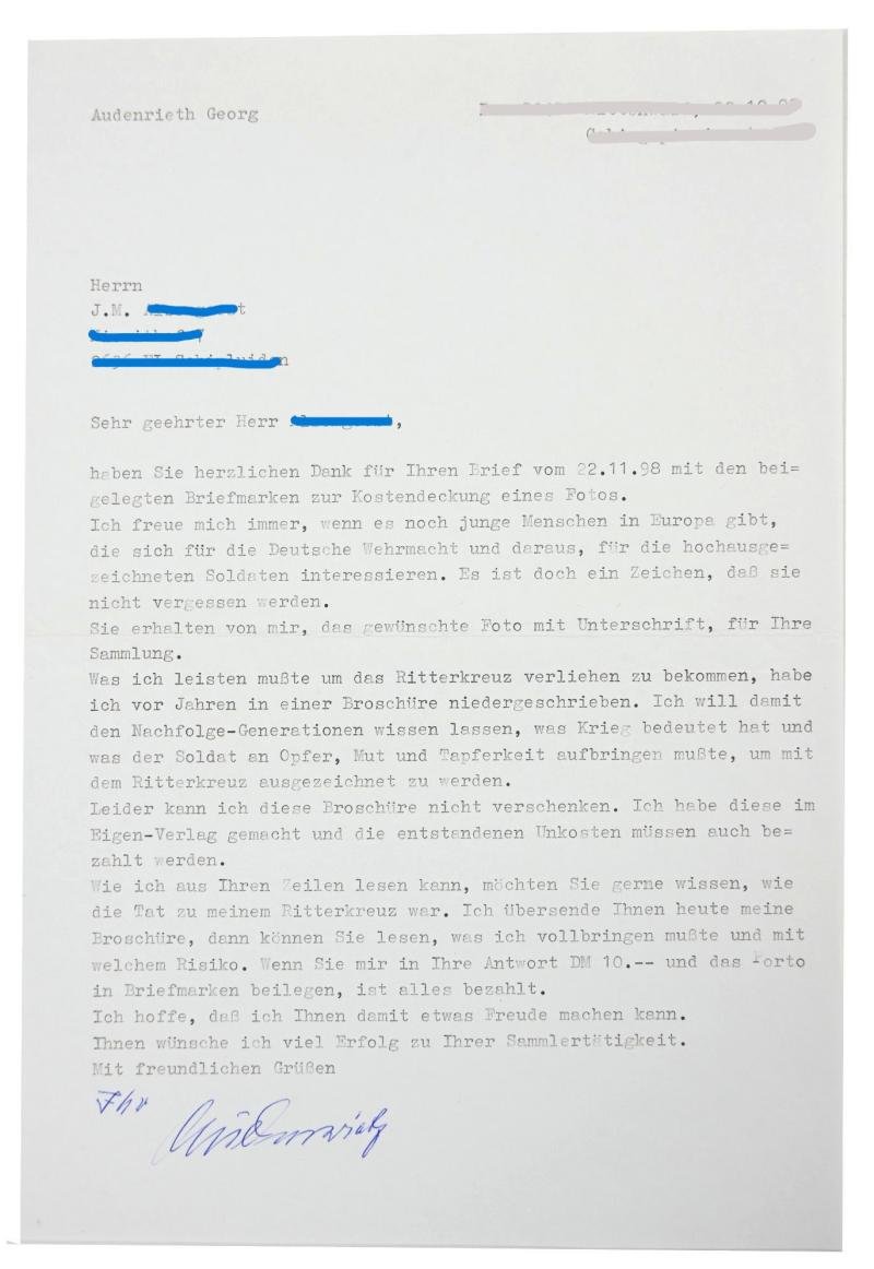 Signature of Wehrmacht Heer KC Recipient 'Georg Audenrieth' — image 5