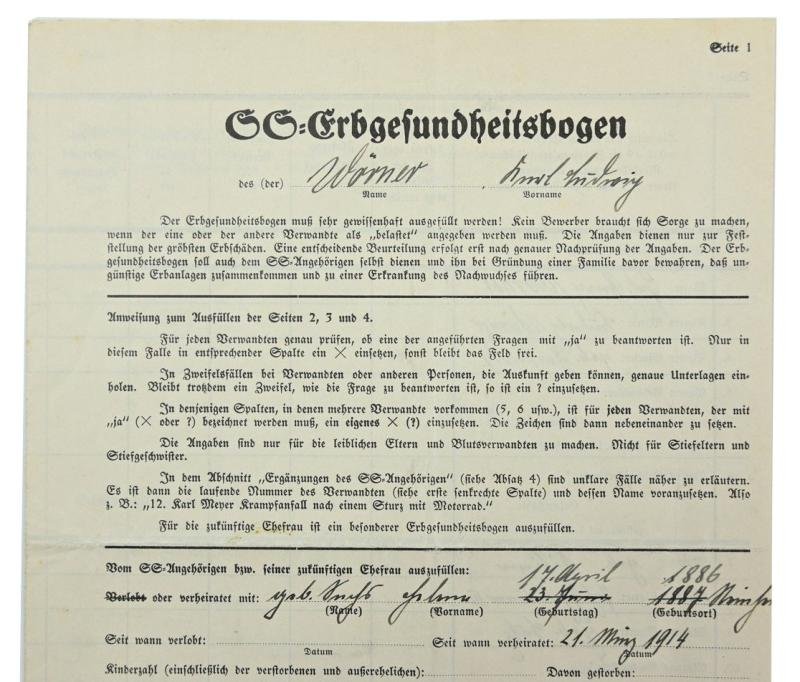 German SS 'Erbgesundheitsbogen' Form — image 2