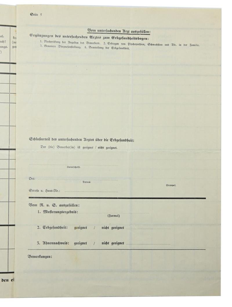 German SS 'Erbgesundheitsbogen' Form — image 5