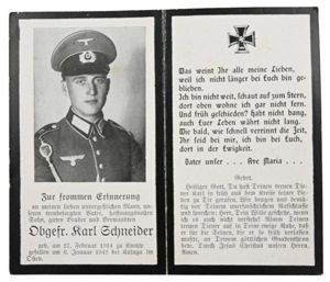 German WH Deathcard 'Obergefreiter Karl Schneider'