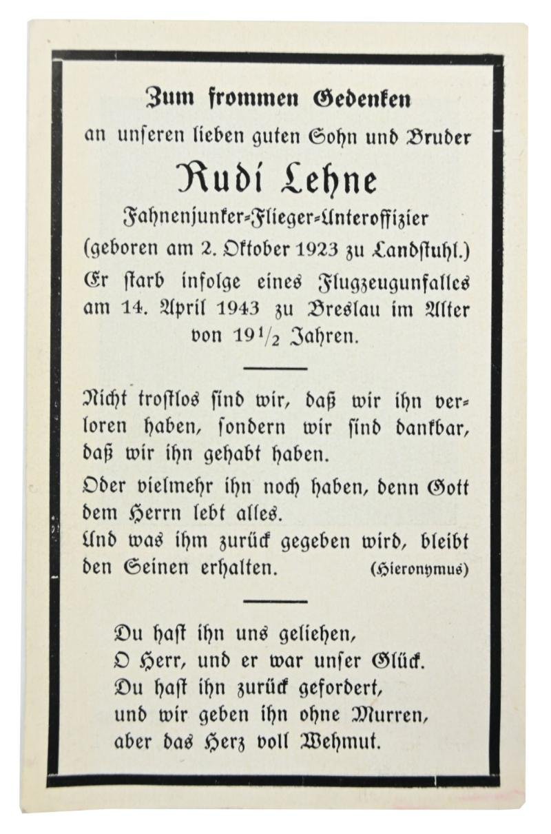 German LW Deathcard 'Rudi Lehne' — image 2