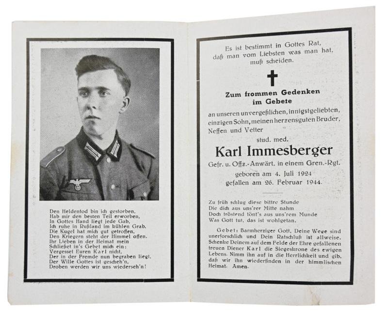 German WH Deathcard 'Gefr. Karl Immesberger' — image 2