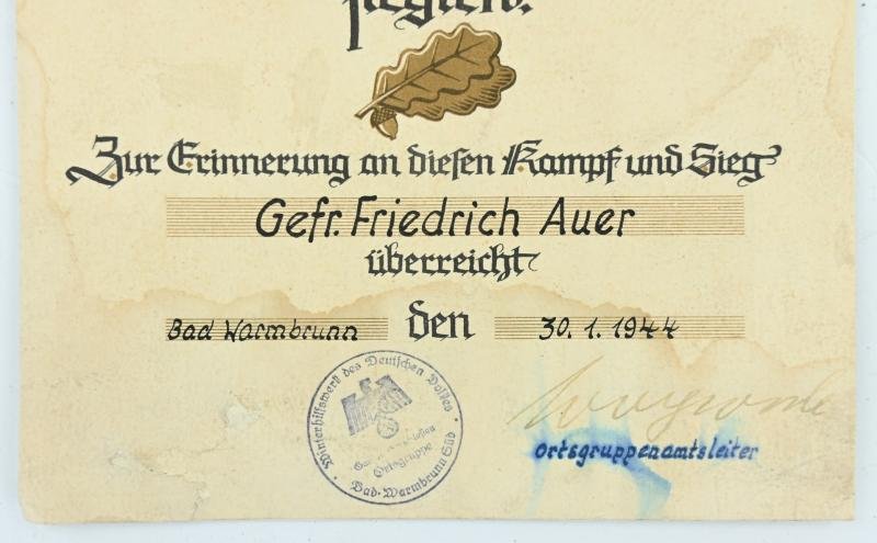 German WH Death Certificate 'Gefr. Friedrich Auer' — image 4