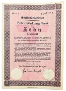 German Third Reich Era Marriage Loan Certificate
