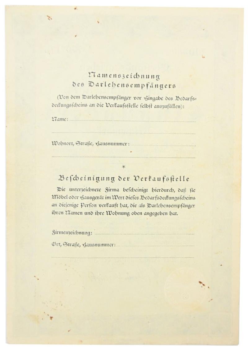 German Third Reich Era Marriage Loan Certificate — image 3