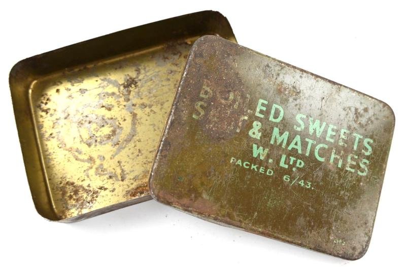 British WW2 Tin can of Boiled Sweets, Salt & Matches — image 3