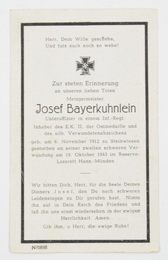 German WH Deathcard 'Josef Bayerkuhnlein' — image 2