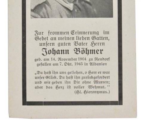 German WH Deathcard 'Johann Bohmer' — image 2