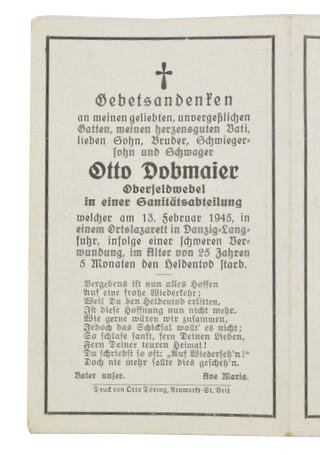 German WH Sani Deathcard 'Otto Dobmaier' — image 2