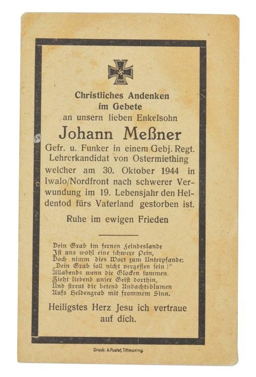 German WH GBJ Deathcard 'Johann Messner' — image 2