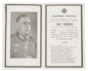 German WH Deathcard 'Josef Hofftatter'