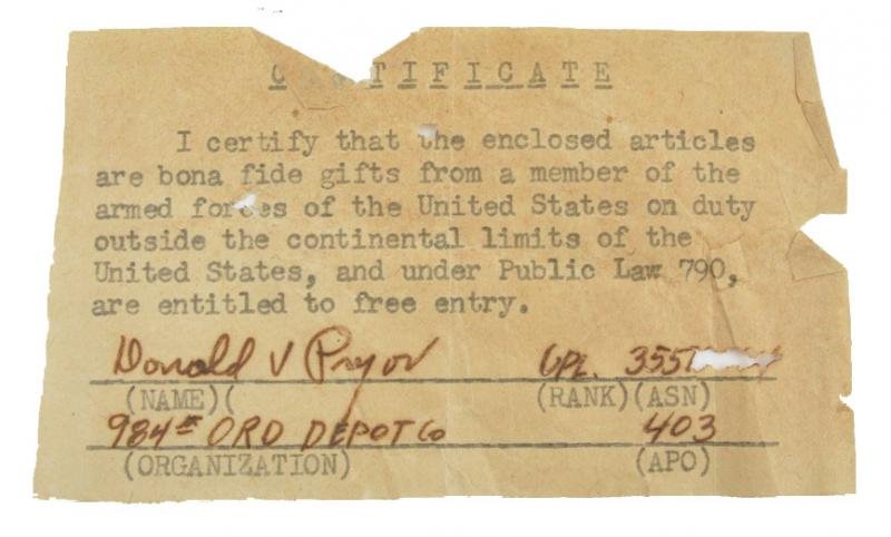 US WW2 War Trophies Certificates — image 2