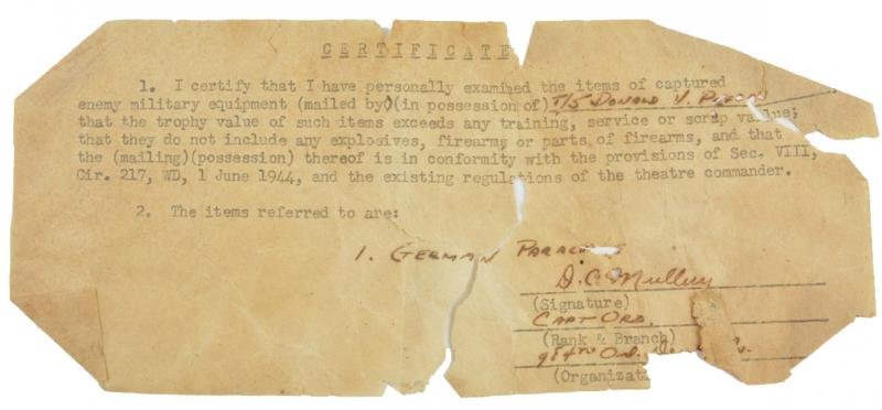 US WW2 War Trophies Certificates — image 3