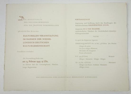 German Art Gallery Invitation Reichskommissar Nord-Holland Gau Inspektor Unger — image 2