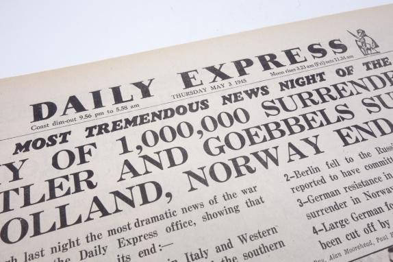 British 'Daily Express' Newspaper 3 May 1945. — image 3