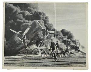 US WW2 Press Photo 'Burning Flying Fortress'