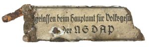 German Third Reich Relic Sign 'Hauptamt für Volksgesundheit der NSDAP'