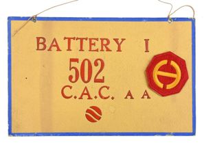 US WW2 502nd Coast Artillery (AA) Barracks Sign Pearl Harbor