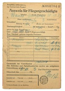 German Third Reich I.D. Card 'Fliegergeschädigte'