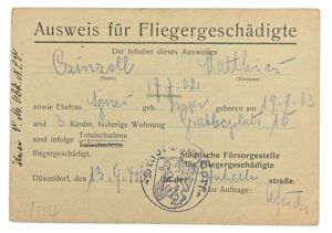 German Third Reich I.D. Card 'Fliegergeschädigte'