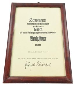 German Hitler Youth 'Reichssieger' Certificate