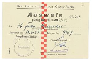German Permit for Paris 1943