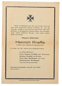 German KM U-Boat member Death Notice