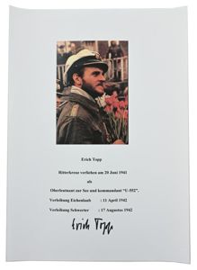 Signature of Kriegsmarine KC-Recipient 'Erich Topp'