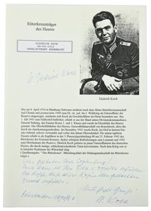 Signature of Wehrmacht Heer KC Recipient 'Dietrich Koch'