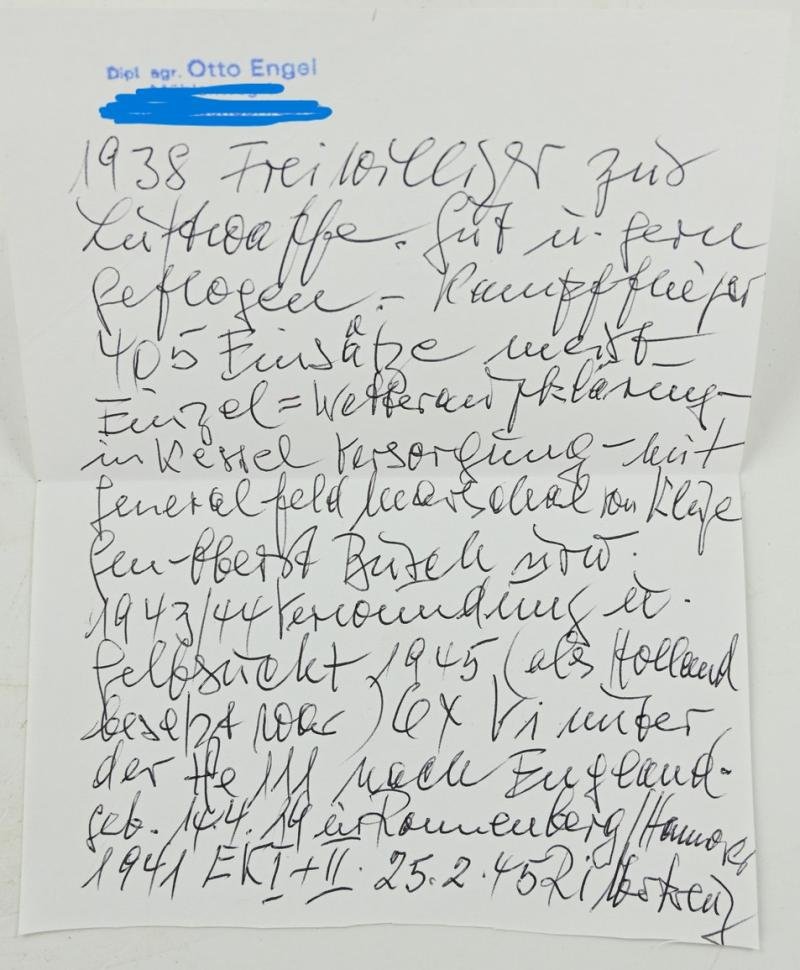 Signature of Luftwaffe KC Recipient 'Otto Engel' — image 4