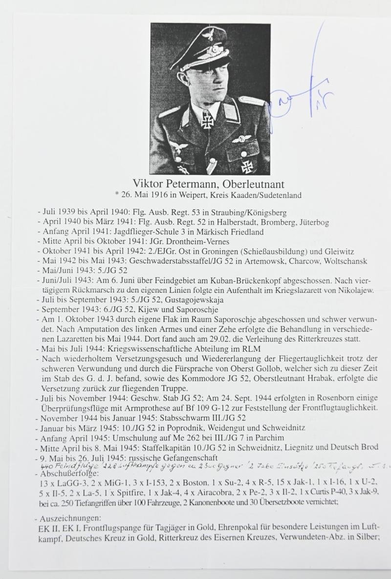Signature of Luftwaffe KC Recipient 'Viktor Petermann' — image 3