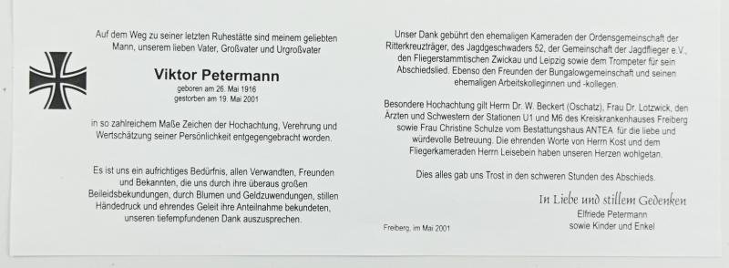 Signature of Luftwaffe KC Recipient 'Viktor Petermann' — image 5