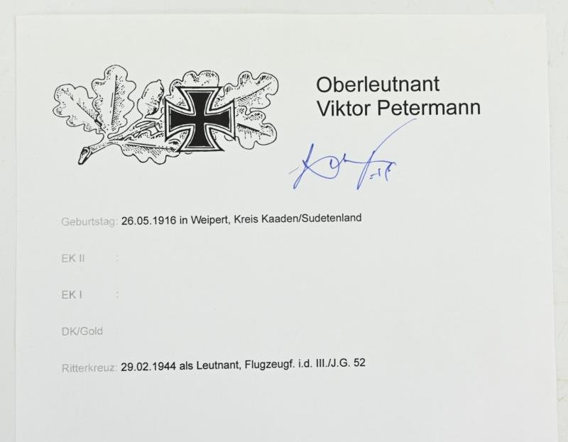 Signature of Luftwaffe KC Recipient 'Viktor Petermann' — image 6