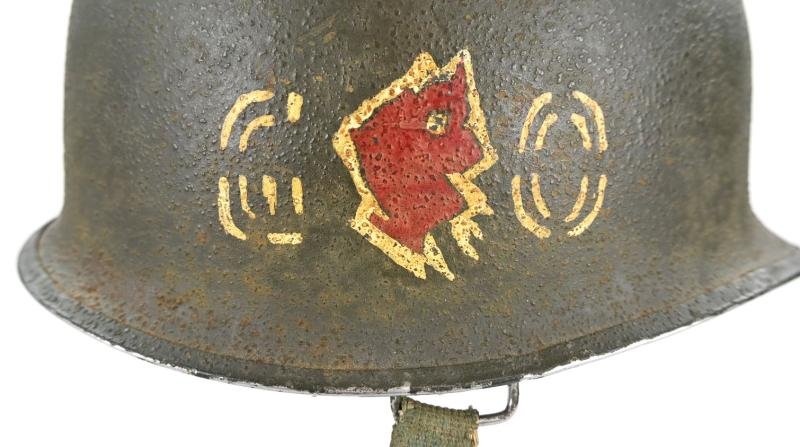 US WW2 Named M1 Swivel Bale Go Devils 60th Infantry Regiment Helmet — image 8