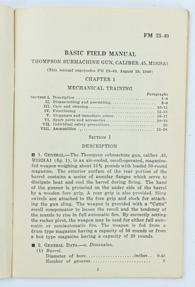 US WW2 Thompson Sub Machine Manual FM 23-40 — image 4